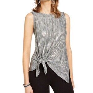 I.N.C. International Concepts Silver Sleeveless Blouse Waist Tie Knot Sz Medium
